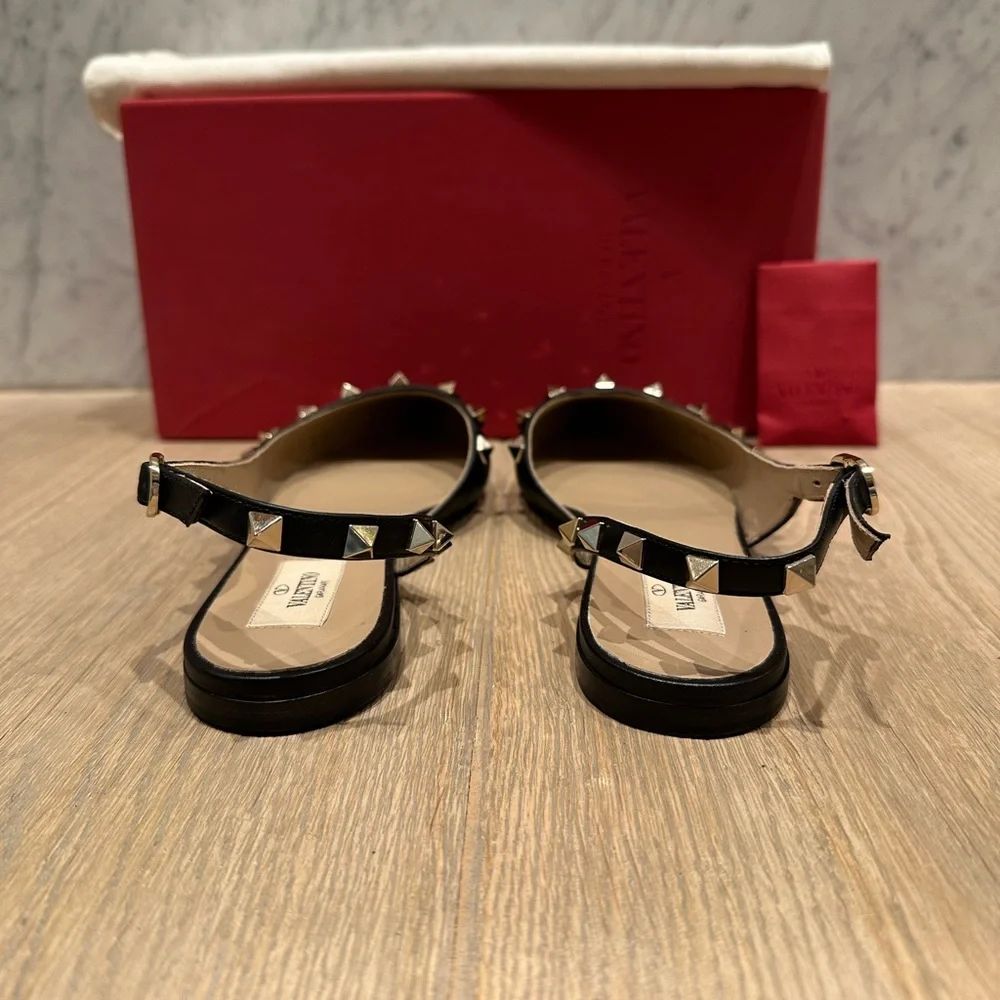 Valentino Ballerina Rockstud Black Point Toe Flats - Picture 6 of 14